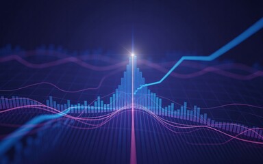 Naklejka premium Futuristic Financial Bar Chart with Upward Trend and Wave Lines finance graph