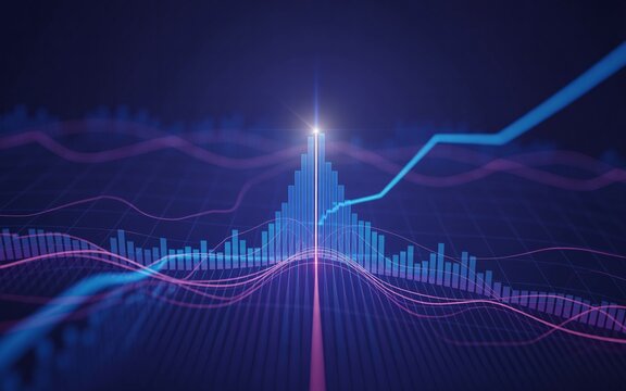 Futuristic Financial Bar Chart with Upward Trend and Wave Lines finance graph