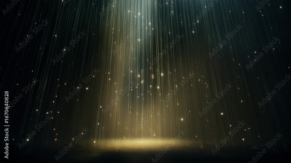 Poster a mesmerizing video scene with a vertical camera angle capturing a celestial light beam and sparklin