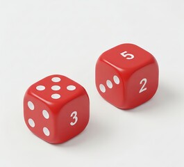Two Red Gambling Dices isolated on the white background. Gambling concept .3d rendering