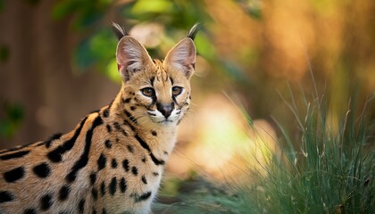 graceful wildlife serval in natural habitat stunning portrait captured outdoors emphasizing nature s beauty