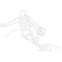 Basketball player continuous one line drawing a man dribbling a ball with power sport energy concept