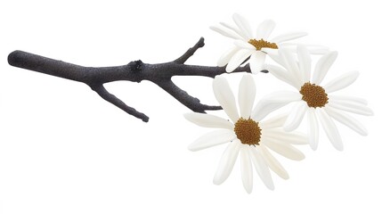 Obraz premium Elegant White Daisies on a Dark Branch Floral Illustration