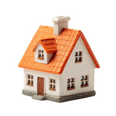 Charming miniature house with orange tiled roof and chimney isolated on transparent background