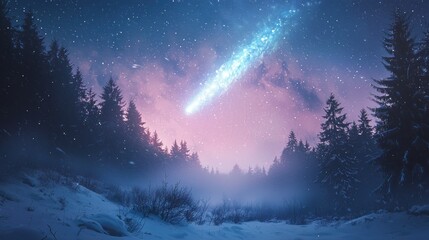 Fototapeta premium Comet over snowy forest