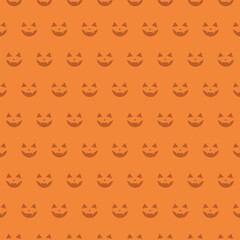 Halloween pumpkins face pattern on orange background. Vector illustration.