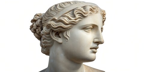 Marble Bust Profile View of Classical Woman, Sculpted Hair, Greek Goddess Concept, Art, Sculpture Greek Statue, Classical Art