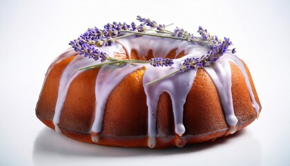 delicious bundt cake with lavender icing on transparent background