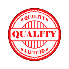 Quality red text stamp on transparent background.
