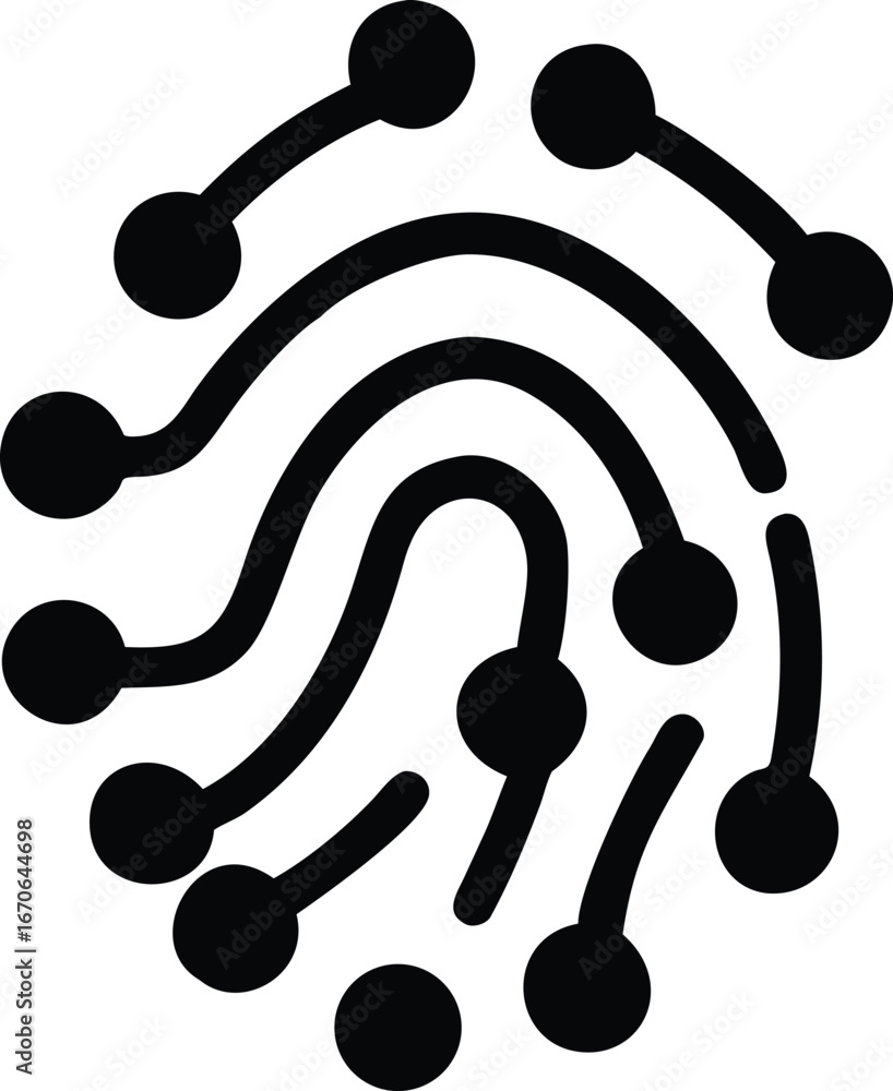 Poster abstract fingerprint design with connected dots and curved lines identity security