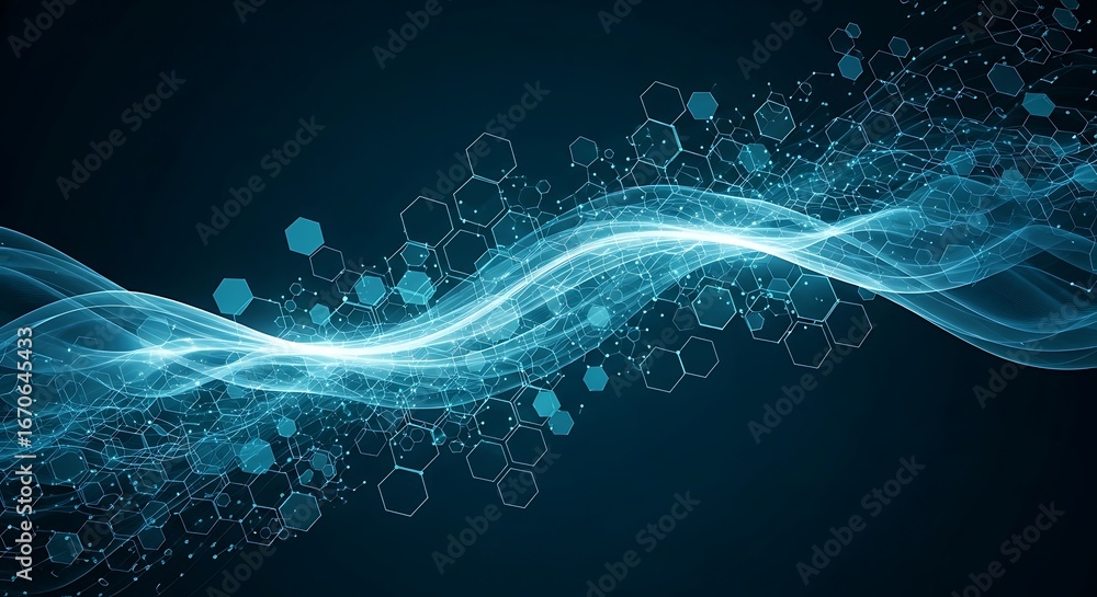 Aufkleber abstract blue wave with hexagonal shapes on a dark blue background