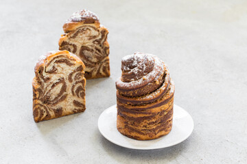 Easter cake. Kraffin. Light gray backgound. Close up	