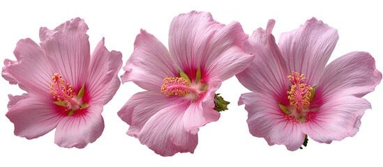 Three pink hibiscus flowers isolated on transparent background