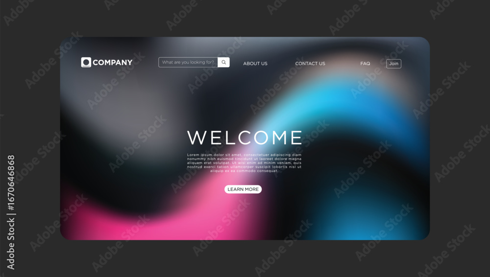 Aufkleber modern website landing page design with vibrant gradient background and clean typography