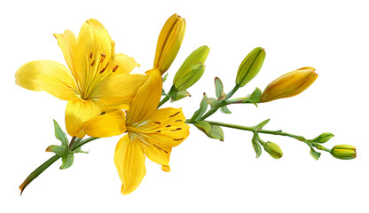 Fototapeta premium Beautiful yellow lily flower with buds isolated on transparent background