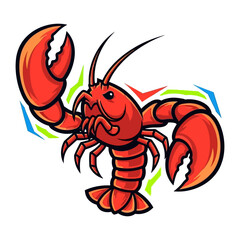 Lobster: A vibrant, cartoonish rendering of a striking red lobster, showcasing its powerful claws, long antennae, and a curious gaze.