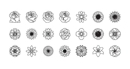 Flower head line art icon bundle illustration