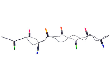 String of Christmas lights isolated on transparent background.