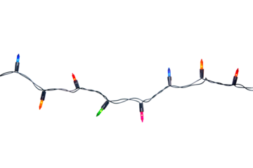 String of Christmas lights isolated on transparent background.