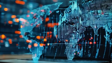 World map with digital data overlay, showing global connectivity and technology. - Powered by Adobe