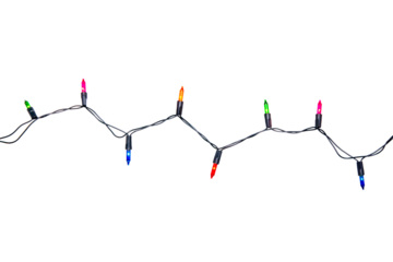 String of Christmas lights isolated on transparent background.