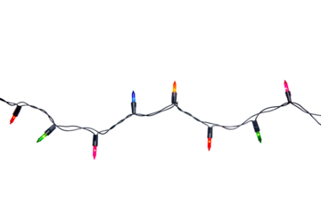 String of Christmas lights isolated on transparent background.