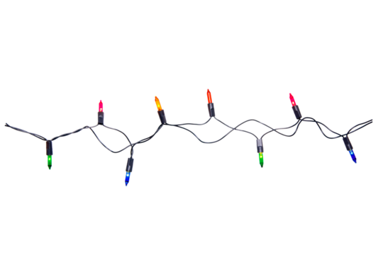 String of Christmas lights isolated on transparent background.
