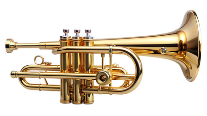 Obraz premium Golden cornet musical instrument on isolated on a transparent background trumpet