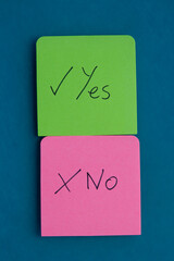 Two coloured squares, a green one with a tick and the word 'Yes', a red one with a cross and the...