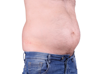 closeup of man with belly fat isolated