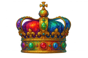 Fototapeta premium Royal golden crown sparkling with colorful gemstones, symbolizing regal power and nobility against transparent backdrop