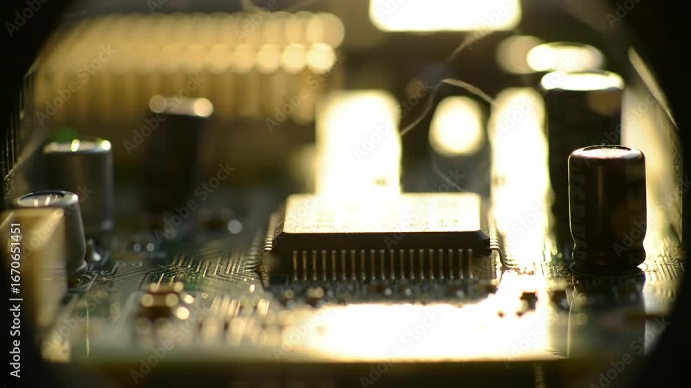 Aufkleber close-up of computer circuit board with microchips and components