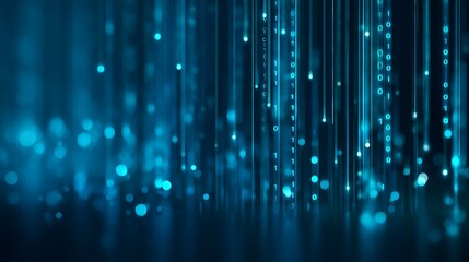 Abstract blue technology background with binary code data stream and digital network design concept