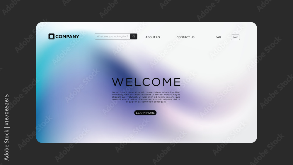 Poster modern website welcome page with gradient background and search bar, ready for your brand.