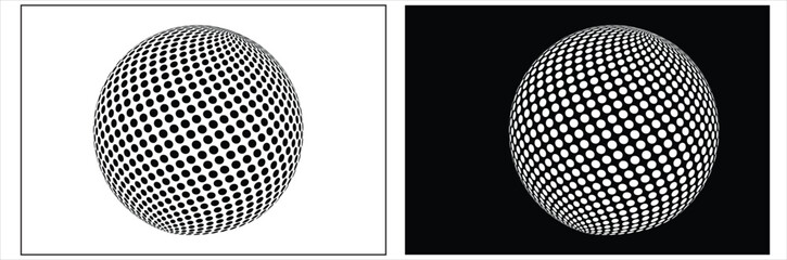 A minimalist set of black and white dotted sphere icons. Perfect for modern business, technology, and science-related applications, including website design, user interfaces, and print materials.