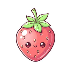 Adorable kawaii strawberry character with cute smiling face and green leaves perfect for fun designs transparent background