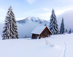 Snowy mountain cabin nestled in a winter wonderland (1)