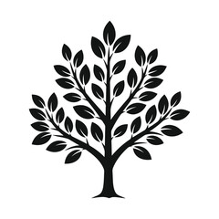Vector art of a stylized black tree with many leaves isolated on a white background