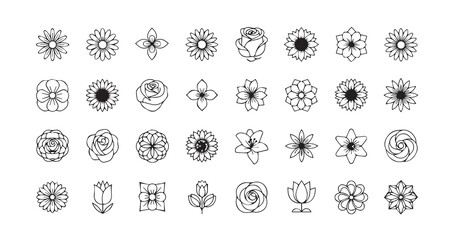 Flower head line art icon bundle illustration
