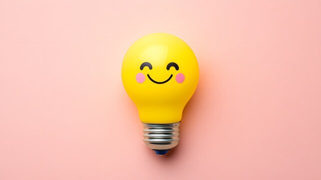 Happy Yellow Lightbulb Idea Concept on Pink Background