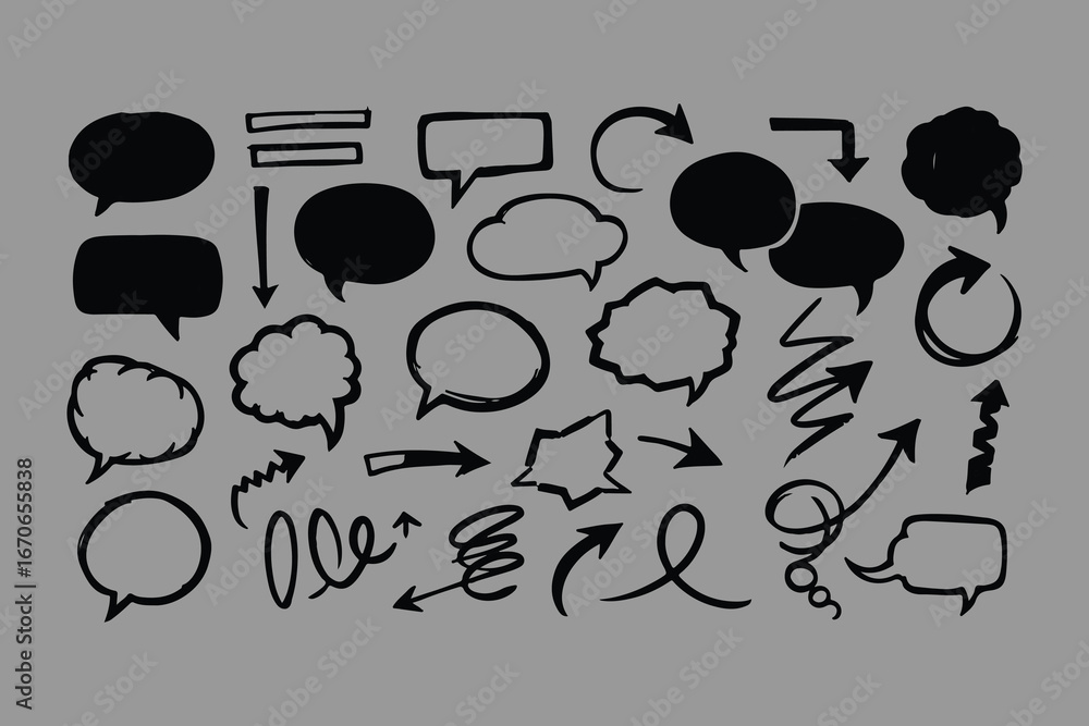 Poster hand drawn speech bubbles and arrows collection a versatile set of doodle elements for communication