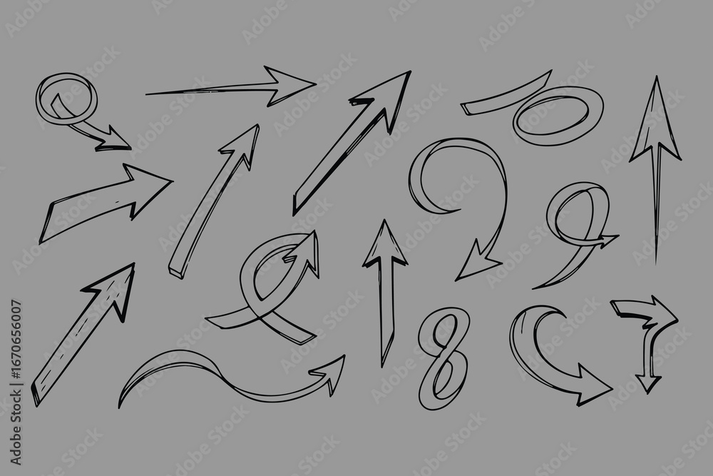 Poster a collection of hand drawn sketchy arrow icons in various styles and directions perfect for design p