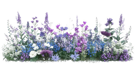 Naklejka premium A beautiful arrangement of purple and blue flowers isolated on transparent background