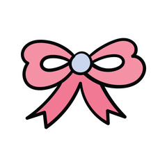 Hand drawn pink bow element icon filled outline style vector illustration design