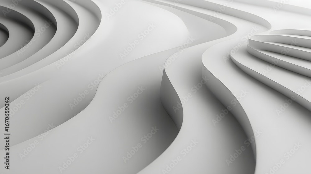 Poster abstract architectural design featuring layers of smooth, flowing, white forms.