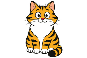 Bright and fun tiger-striped cartoon cat illustration, perfect for kids' projects, pet branding, animal stickers, and digital artwork. Easy to customize EPS vector format.
