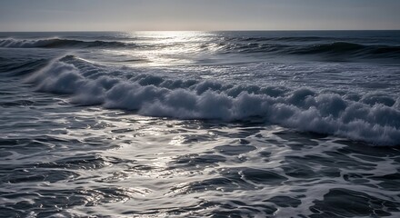 Dramatic ocean waves crashing on the shore.