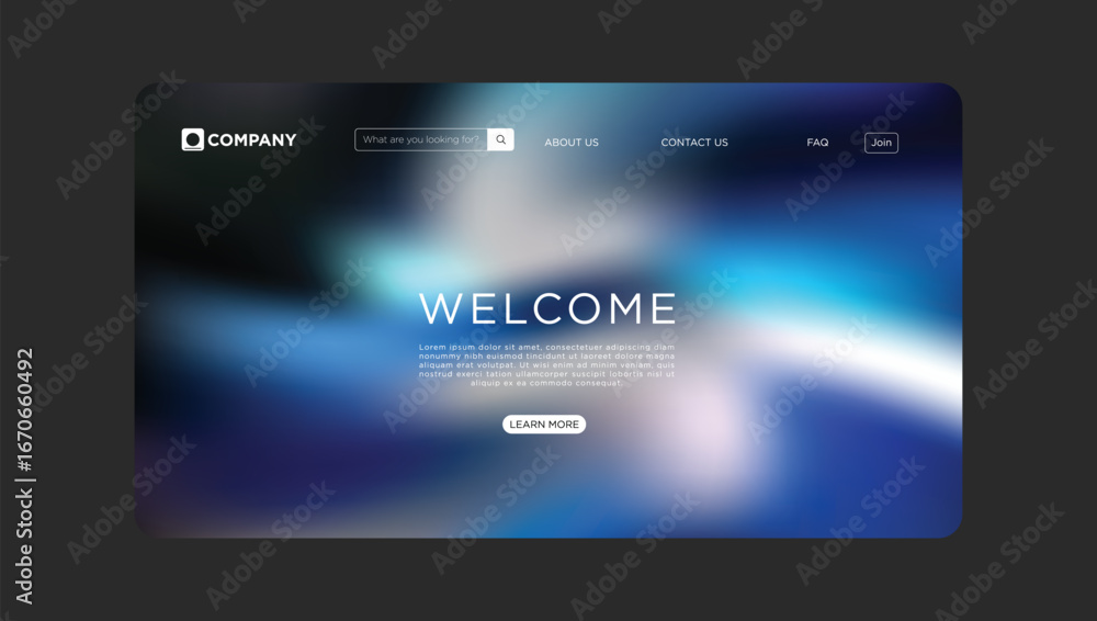 Aufkleber modern website landing page design with abstract blue gradient and welcome message