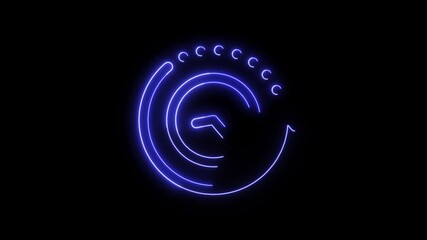 A neon-style icon representing a clock with a circular arrow around it, indicating a concept related to time or history, such as