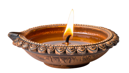 Diwali oil lamp (diya) with detailed flames isolated on transparent background diya PNG
